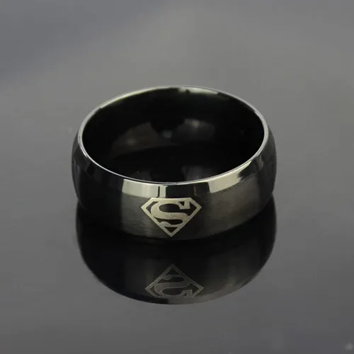Vista 3 de Dilanco alianza de bodas de 8 mm, negro con borde biselado de tungsteno, Carbide, para hombres, cómodo ajuste con "Superman".