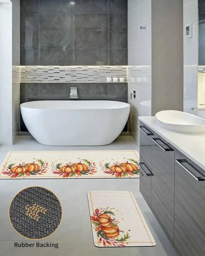 Vista 5 de Tapete de baño con acuarela de calabaza, antideslizante, de secado rápido y absorbente, de tierra de diatomeas, para fregadero de cocina, lavable