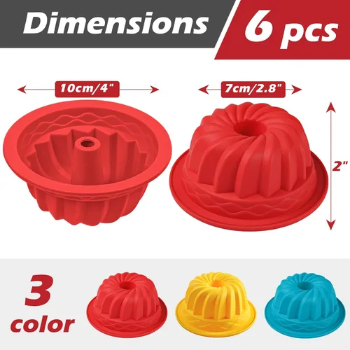 Vista 5 de Webake Juego de 6 moldes de silicona para tartas de 4 pulgadas, antiadherentes, sin BPA, para hornear, magdalenas, cupcakes