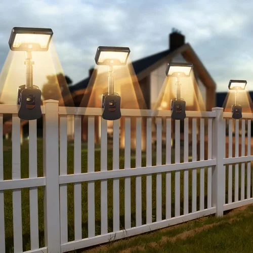 Vista 15 de Luces solares con clip para exteriores con sensor de movimiento, luces de valla solares ajustables verticalmente y giratorias en 360° con 92 LEDs