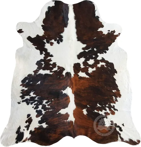 Vista 8 de Sunshine Cowhides Brindle - Alfombra de piel de vaca tricolor oscura, lujosa alfombra de vaca para los entusiastas del dormitorio, la sala de estar
