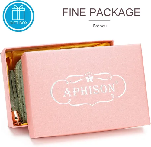 Vista 6 de APHISON RFID - Porta tarjeta de crédito con cremallera carteras pequeñas para mujer en cuero estilo girasol para mujer y niña caja de regalo 1927