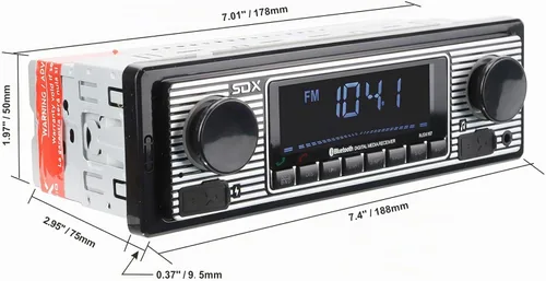 Vista 3 de SDX Audio Receptor de radio Bluetooth, reproductor de MP3 con cargador USB, MP3/USB, entrada auxiliar, micrófono integrado manos libres, iluminación