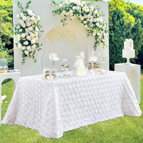 Vista 10 de B-COOL Mantel de rosetón negro de 60 x 102 pulgadas, mantel rectangular floral 3D para decoración de cumpleaños al aire libre, fiestas de cumpleaños