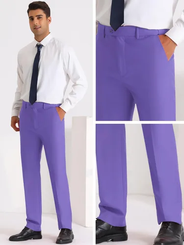 Vista 5 de Lars Amadeus Pantalones de vestir de negocios para hombre, corte recto, frente plano, para boda, trabajo, pantalones chinos