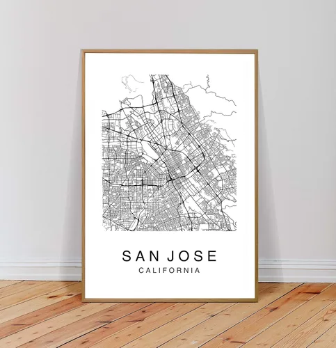 Vista 5 de San Jose Map Wall Art Poster Print California USA City Map Street Black & White