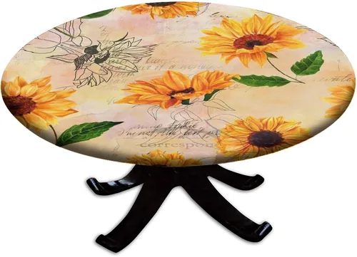 Vista 113 de Mantel redondo ajustable con borde elástico floral azul, mantel con borde elástico de estilo floral pastoral, almohadilla de mesa de poliéster