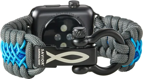 Vista 26 de Savior Survival Gear - Correa de repuesto para Apple Watch de 1.65”/42 mm, hecha de 550 cuerda de paracaídas con grillete ajustable de acero Negro