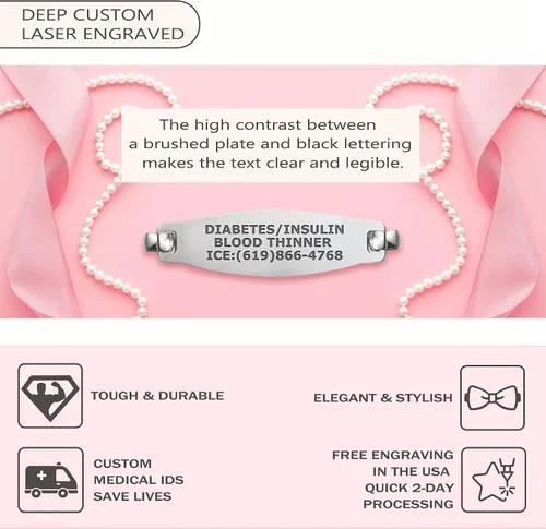 Vista 2 de Divoti Custom Engraved Medical Alert Bracelets for Women Stainless Steel Medical Bracelet Medical ID Bracelet wFree Engraving Beautiful Olive Tag