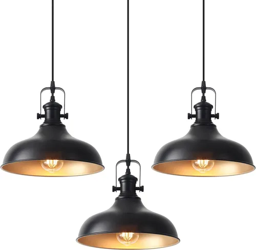 Vista 13 de Luces colgantes negras para isla de cocina, 11.41 pulgadas, lámpara colgante industrial vintage, luces de isla para cocina, comedor, dormitorio, 1
