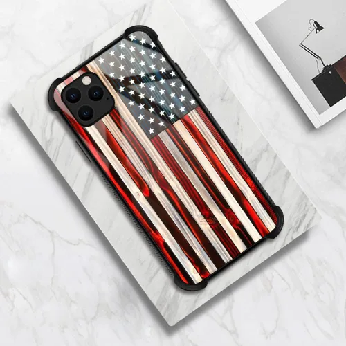 Vista 5 de Funda compatible con iPhone 13 Pro, fundas para mujeres y niñas, a prueba de golpes, antiarañazos, bandera estadounidense tradicional de Old Glory