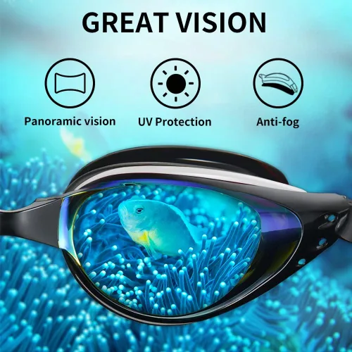 Vista 2 de Gafas de natación, paquete de 2 gafas de natación antivaho, anti-UV, sin fugas, adultos, hombres, mujeres y jóvenes Negro+recubrimiento Negro