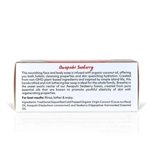 Vista 2 de Barra de jabón Coco Fiji para cara y cuerpo infundida con aceite de coco orgánico, Awapuhi Seaberry, aceite esencial, jabón natural para hidratar