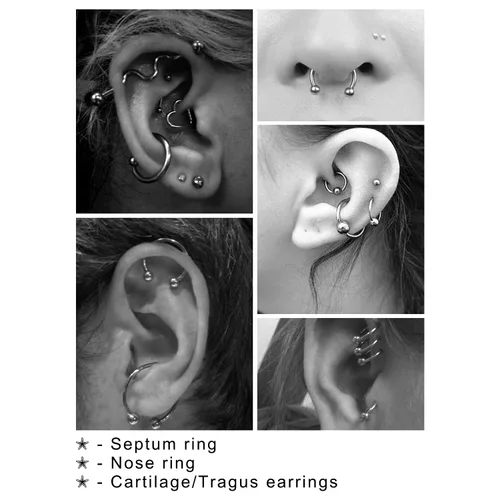 Vista 7 de JIESIBAO Juego de 66-113 piercings mixtos para todos los piercings de acero inoxidable 14G 16G 18G 20G nariz tabique cartílago tragus, aretes