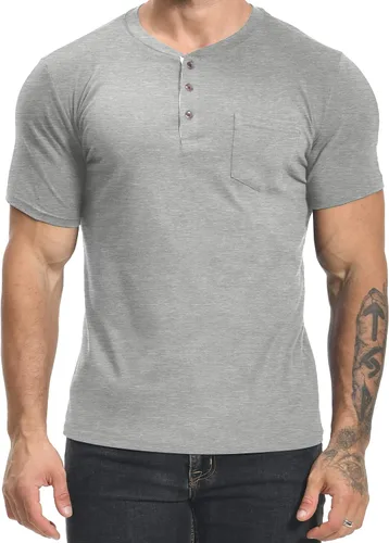 Vista 4 de MLANM Camisas Henley de manga corta con botones de algodón para hombre