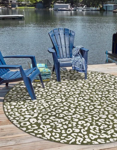 Vista 19 de Unique Loom colección Outdoor Safari Alfombra para exteriores - Leopardo (13' redonda, azul/gris)