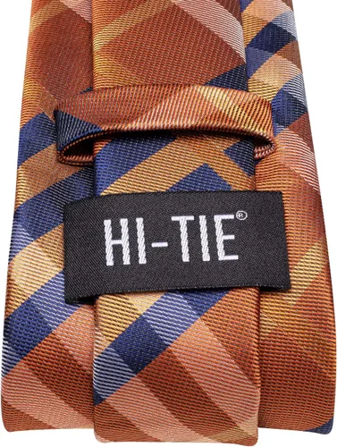 Vista 201 de Hi-Tie Corbata clásica de cachemira para hombre con pañuelo y gemelos a cuadros
