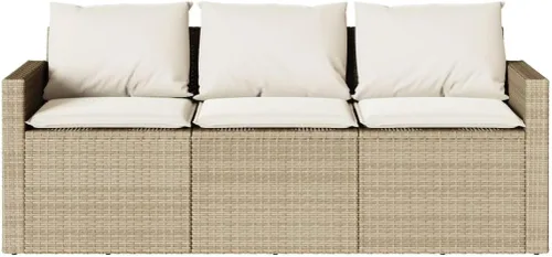Vista 4 de 3-Seater Patio Sofa Outdoor Poly Rattan Couch Beige