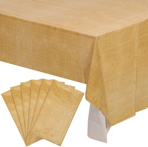 Vista 8 de Preboun Mantel con estampado de arpillera de 3 piezas, mantel rústico de granja, rectangular, impermeable, para fiestas al aire libre, hogar