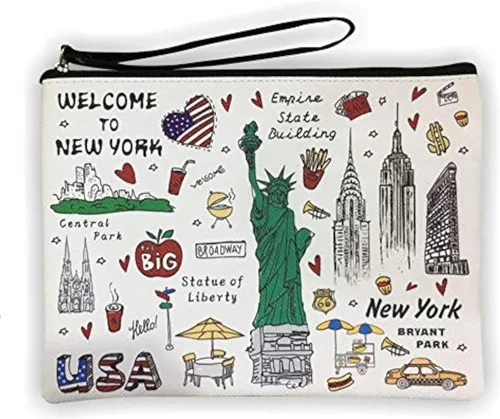 Vista 10 de Bolso grande de la mano del bolso del maquillaje del bolso de la cremallera del recuerdo de Nueva York para niñas y mujeres, JP-330133A, Bolso
