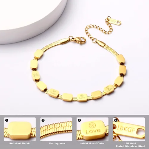 Vista 4 de Pulsera delicada de oro para mujer, chapada en oro de 18 quilates, pulsera de cadena de serpiente en espiga para mujer, Acero inoxidable chapado