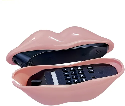 Vista 5 de Teléfonos fijos para el hogar, TelPal teléfono con cable de labios, teléfono de escritorio retro para el hogar, teléfono de novedad analógico