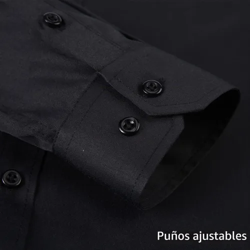 Vista 6 de Camisas de vestir de manga larga para hombre - Camisa casual de ajuste regular con botones y bolsillos Negro
