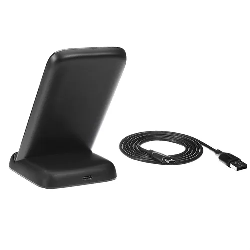 Vista 2 de Amazon Basics Soporte de carga inalámbrico certificado Qi de 10 W (iPhone 15/14/13/12/11/X, Samsung), con cable USB (sin adaptador de CA), negro