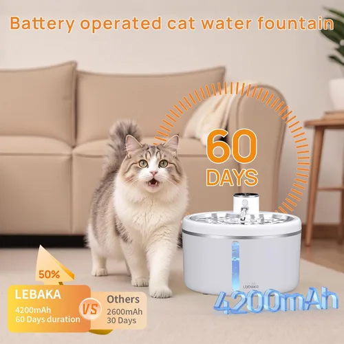 Vista 3 de Fuente de agua inalámbrica para gatos con bandeja de acero inoxidable, fuente de agua para mascotas de 102 oz/3 L para gatos en el interior, fuente