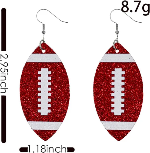 Vista 4 de Pendientes ligeros de piel sintética con lentejuelas de fútbol, diseño de hojas de rugby, para mujeres y niñas, accesorios de joyería de fútbol