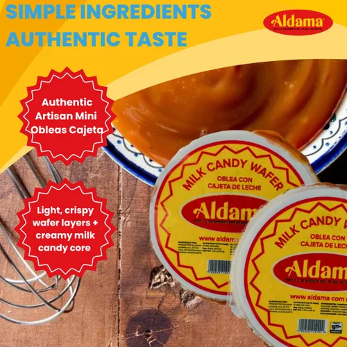 Vista 7 de Aldama Oblea de caramelo de leche mediana Oblea, suave y masticable, caramelo mexicano (5 piezas por bolsa)