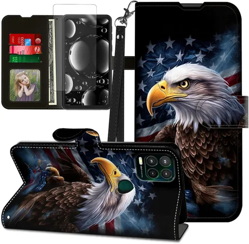 Vista 32 de Funda para Motorola Edge 2022 con protector de pantalla, soporte y tarjetero y correa para la muñeca, funda magnética para Moto Edge 2022 5G UW Lobo