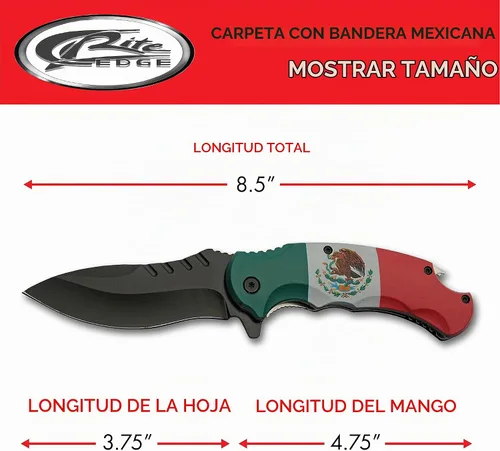 Vista 4 de SZCO Cuchillo de bolsillo plegable de 4.75 pulgadas con bandera mexicana, cuchillo plegable compacto para llevar todos los días con mango de bandera
