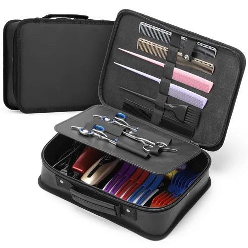 Vista 8 de Segbeauty Bolsa de herramientas de peluquería, estuche de transporte de maquillaje de viaje de piel sintética, kit de aseo de corte para peluquería