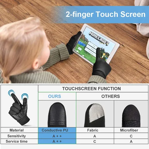Vista 3 de EEFOW Guantes impermeables para pantalla táctil de invierno para niños guantes deportivos ligeros y cálidos para clima frío para niños de 6 a 12