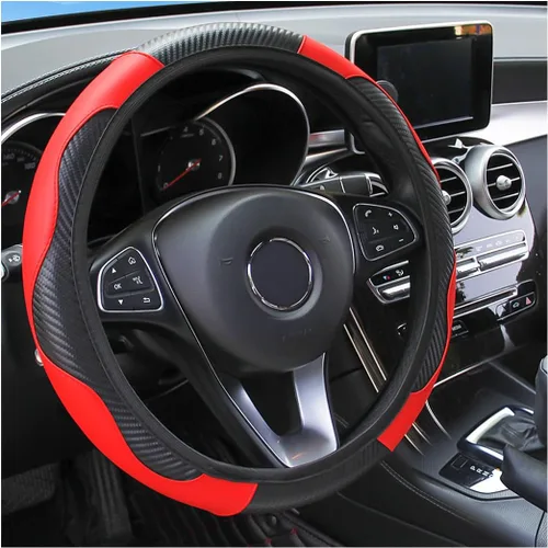 Vista 8 de Osilly Funda de volante de cuero PU de fibra de carbono de 15 pulgadas Negro