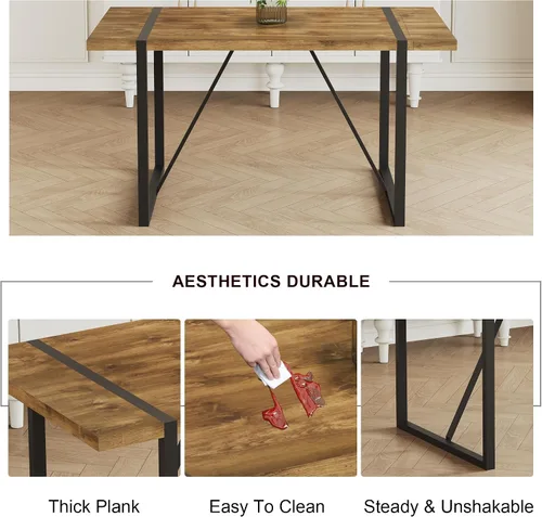 Vista 3 de Mesa de Comedor para 4-6, Mesa de Cocina de 55'', Mesas de Cocina y Comedor, Mesa de Comedor de Madera MDF con Patas de Metal para Sala de Estar