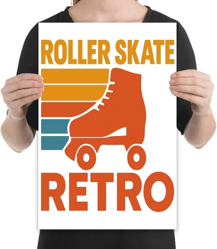 Vista 2 de Retro Roller Skate Art - Teen Skaters - 13x19 Poster Print - Bold 70s Stripes
