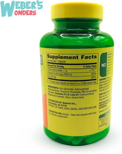 Vista 5 de Spring Valley Zinc 50 mg con vitamina D3, paquete de apoyo inmunológico con "Zinc: Wellness Guide" por Weber's Nutritional Concept