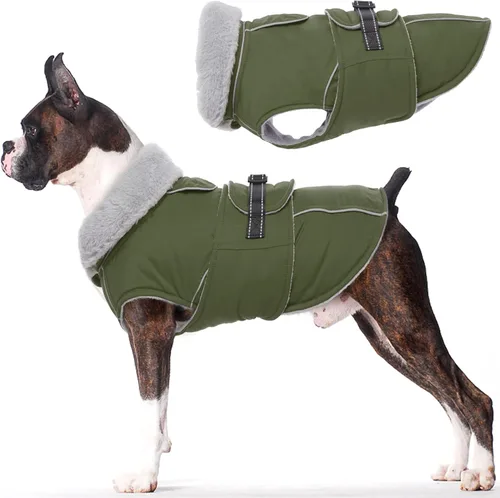 Vista 26 de Lelepet Abrigo cálido para perros – Chaleco reflectante impermeable de vellón con hebilla ajustable de gancho y bucle, chaqueta de invierno Rojo
