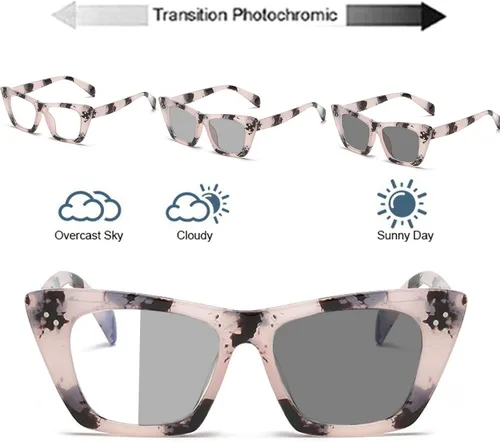 Vista 3 de Transición de conducción fotocrómica progresiva multifocal presbicia gafas de lectura oversize computadora ojo de gato para mujeres Flower