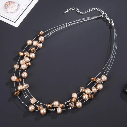 Vista 5 de Bulinlin Gargantilla en capas de perlas de río - Collar de joyería de moda para mujer