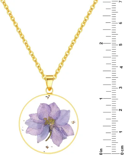 Vista 91 de Forget-Me-Not and Queen Anne's Lace Pressed Wildflower Necklace Birth Month Real Flower Necklace Gold/Silver Pressed Flower Jewelry