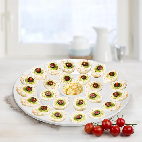 Vista 6 de Foraineam Bandeja de huevos de porcelana de 12.6 pulgadas, plato de huevo blanco con 25 compartimentos Dishwasher & Oven Safe, Easter Egg Holder