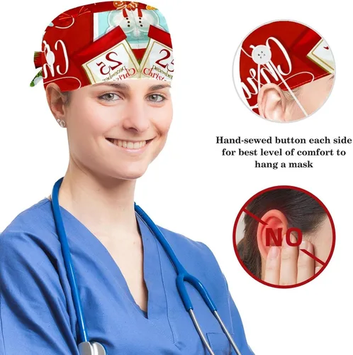 Vista 3 de Working Cap with Buttons Sweatband Ribbon Tie Back Bouffant Hats, Cat