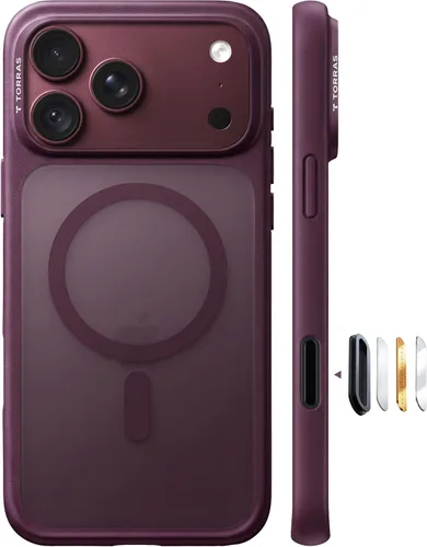 Vista 15 de TORRAS Funda magnética más fuerte y a prueba de golpes para iPhone 18 Pro Morado borgoña.