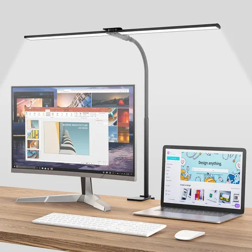 Vista 7 de Hensam Lámpara de escritorio LED con abrazadera, luz de escritorio de doble cabezal para oficina en casa, luz de escritorio regulable, lámpara
