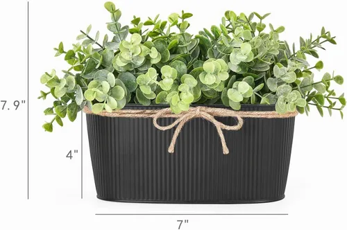 Vista 5 de Dahey Plantas artificiales de eucalipto en maceta para interiores, plantas falsas para decoración del hogar estilo granja, macetas de cerámica