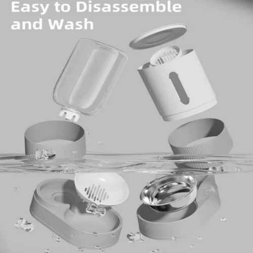 Vista 4 de Alimentador de gravedad para gatos y dispensador de agua, 2 en 1, alimentador automático para gatos con rotación de 180 grados, paquete de 2