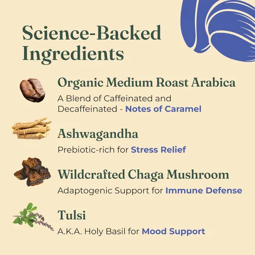 Vista 4 de Four Sigmatic Adaptogen Coffee K-Cups Café molido orgánico de tostado medio con Ashwagandha, Eleuthero, Chaga y Tulsi Apoyo inmunológico